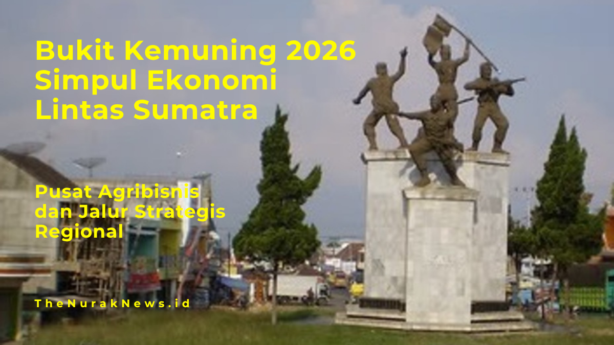 Ilustrasi Tugu Juang Bukit Kemuning di Lampung Utara sebagai ikon daerah di jalur Lintas Sumatra yang mencerminkan peran strategis ekonomi, agribisnis, dan infrastruktur pada 2026