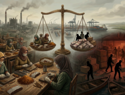 Ilustrasi pekerja pabrik rokok SKT dan bayangan peredaran rokok ilegal di Jawa Timur 2026 yang mencerminkan tekanan industri dan ketidakpastian kebijakan cukai