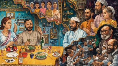 Suasana "open house" Lebaran 2026 dengan interaksi tamu dalam silaturahmi yang juga mencerminkan relasi bisnis dan aktivitas ekonomi