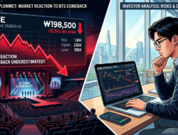 Ilustrasi grafik saham HYBE anjlok usai “comeback” BTS, menunjukkan risiko dan peluang bagi “trader” pemula dan investor mikro