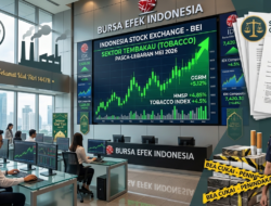 Ilustrasi pasar saham Indonesia pasca Lebaran 2026 dengan grafik saham naik, mencerminkan penguatan saham rokok di BEI didorong stabilitas cukai dan penindakan rokok ilegal