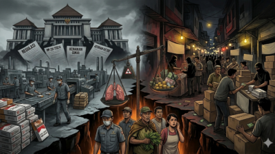 Ilustrasi industri rokok legal Indonesia 2026 yang tertekan regulasi ketat, beban cukai tinggi, dan maraknya rokok illegal