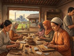 Ilustrasi pekerja melinting rokok kretek tangan di industri rokok rumahan Indonesia sebagai bentuk kewirausahaan lokal di tengah penataan legalitas