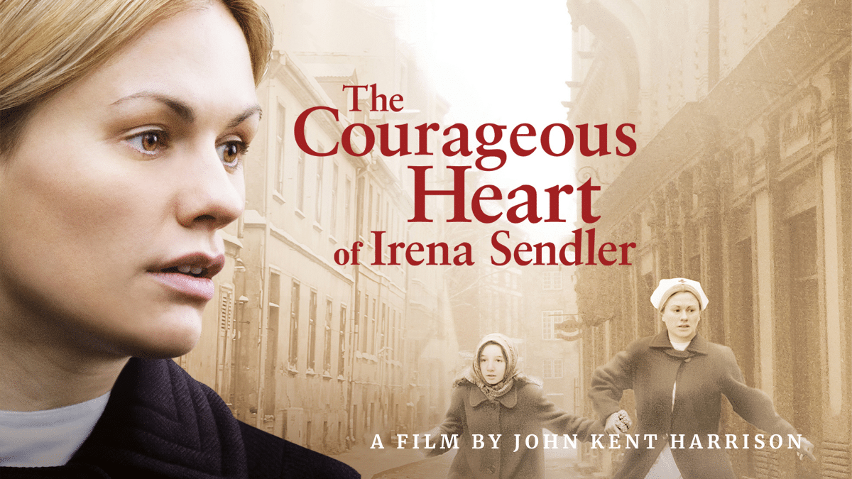 Poster film The Courageous Heart of Irena Sendler (2009) menampilkan Anna Paquin sebagai Irena Sendler dengan latar kisah penyelamatan anak-anak Yahudi dari Ghetto Warsawa pada Perang Dunia II