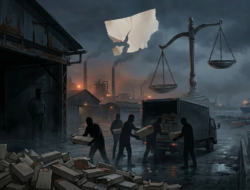 Ilustrasi rokok ilegal tanpa pita cukai dan bayangan praktik korupsi pengawasan cukai di Jawa Timur 2026 yang mencerminkan krisis tata kelola industri rokok