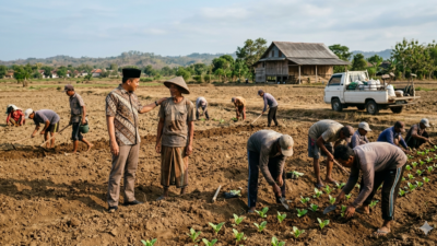 Petani tembakau di Pamekasan Madura mempersiapkan lahan pada awal musim tanam dengan interaksi juragan lokal sebagai penyangga ekonomi