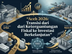 Ilustrasi transisi fiskal Aceh 2026 dari ketergantungan APBA dan dana Otsus menuju investasi swasta dan pengembangan sektor riil