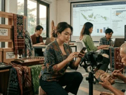 Seniman tradisional muda Indonesia mendokumentasikan karya budaya lokal menggunakan teknologi digital dalam ruang kreatif kebudayaan modern.