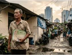 Warga Surabaya memegang dokumen Surat Ijo di kawasan permukiman kota di tengah konflik agraria dan ketidakpastian hak tanah.