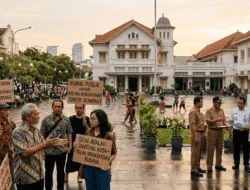 Seniman dan perwakilan pemerintah berdiskusi di kawasan Balai Pemuda Surabaya dalam polemik transisi Dewan Kesenian Surabaya menjadi Dewan Kebudayaan Surabaya.